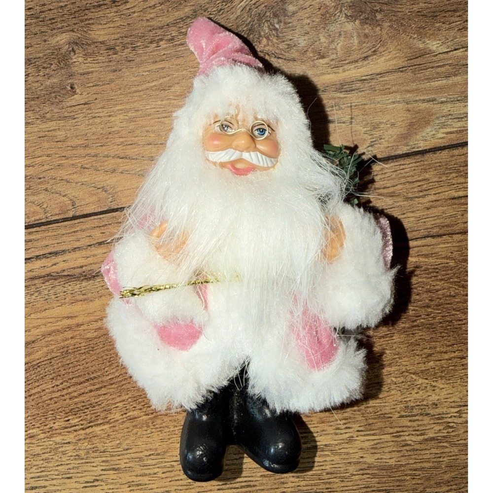 VTG Santa Pink Felt Plastic Lightweight Cottagecore Girly